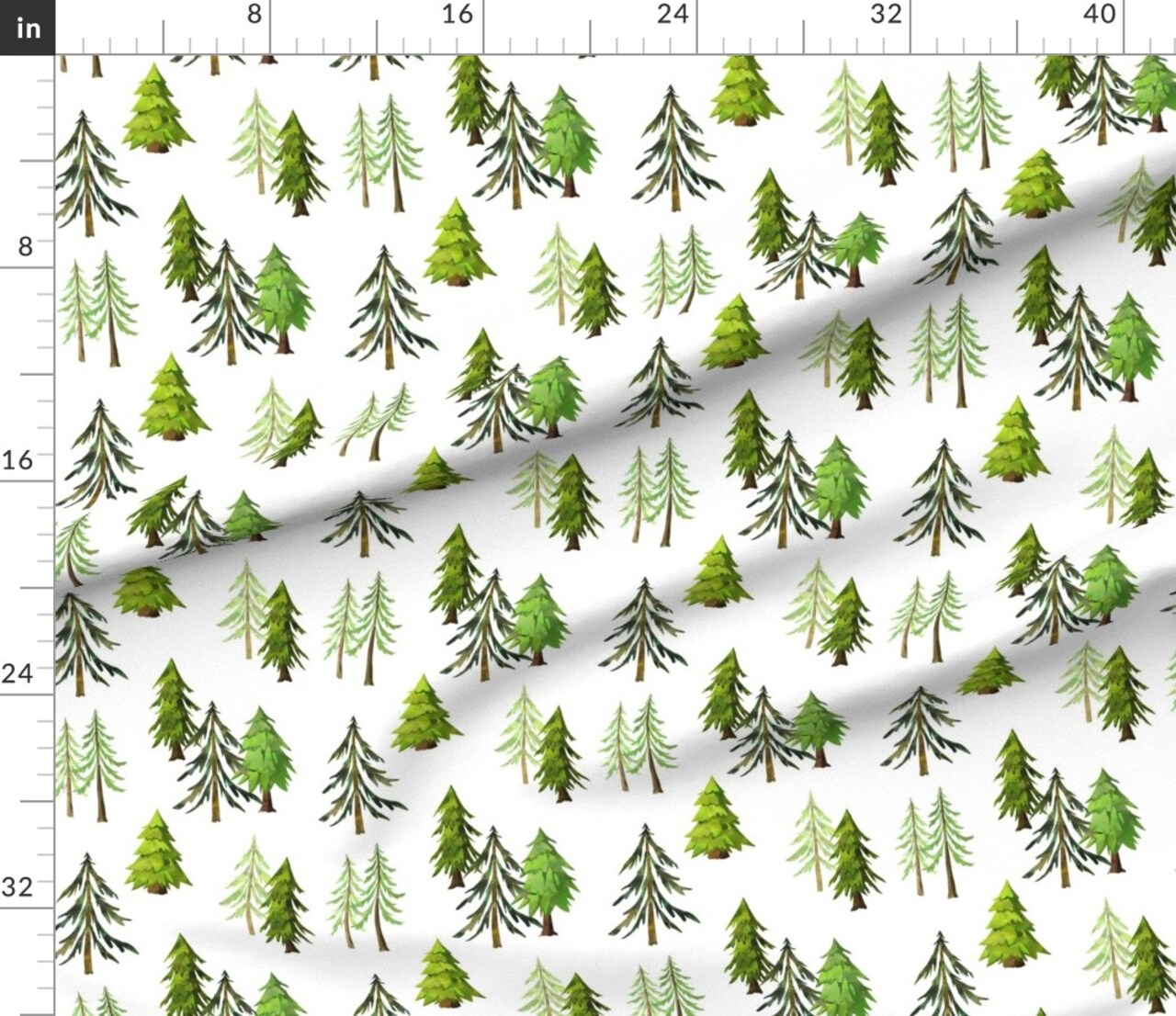 Pine Tree Forest Woodland Trees Green Watercolor Custom Printed Fabric by Spoonflower Various Fabrics by the Yard or Fat Quarter